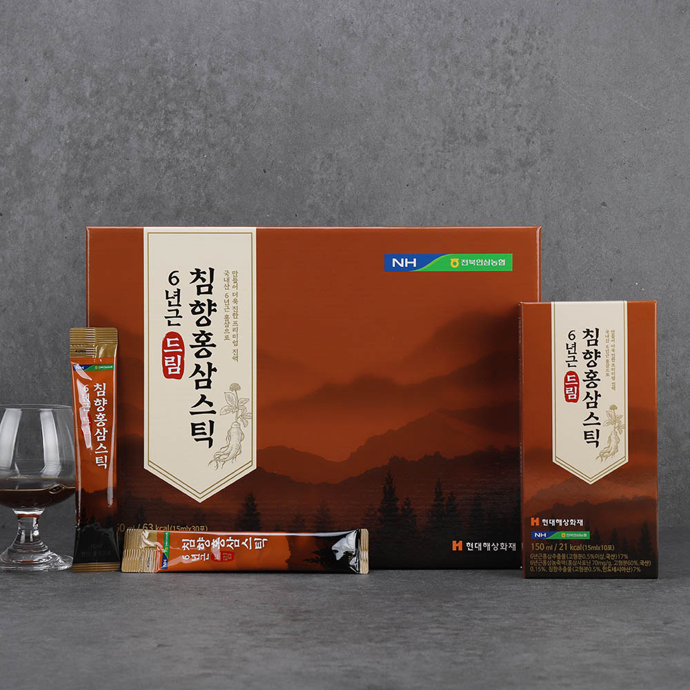 [명절선물] 1+1 믿을 수 있는 전북인삼농협 드림 침향 홍삼 스틱 (15ml x 30포/선물용 쇼핑백 포함)