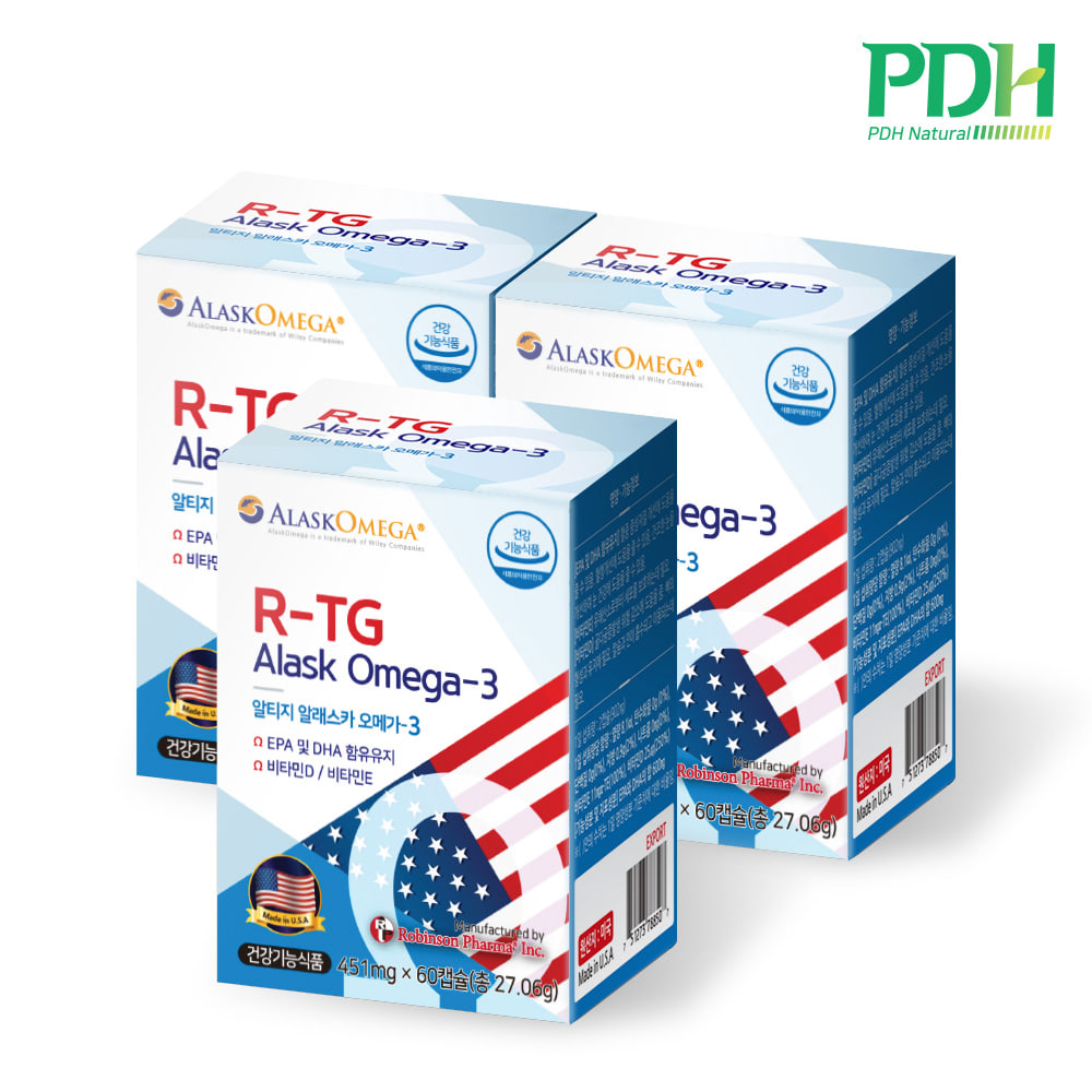 [회원추천] PDH 알티지(R-TG) 알래스카 오메가3 60캡슐 x 3병구성 3개월분 홈쇼핑 인기상품